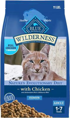 Blue Buffalo Wilderness Natures Evolutionary Diet Chicken High-Protein Grain-Free Adult Indoor Dry Cat Food, 11-lb bag