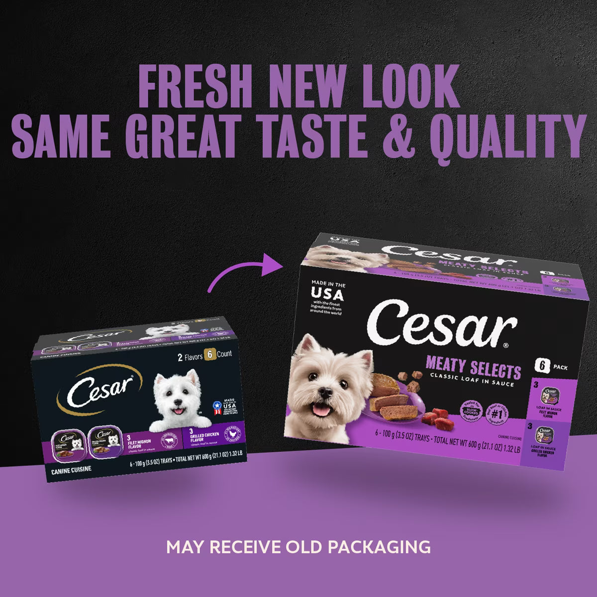 Cesar Classic Loaf in Sauce Variety Pack Adult Filet Mignon & Grilled Chicken Wet Dog Food Trays, 3.5-oz, 6 count